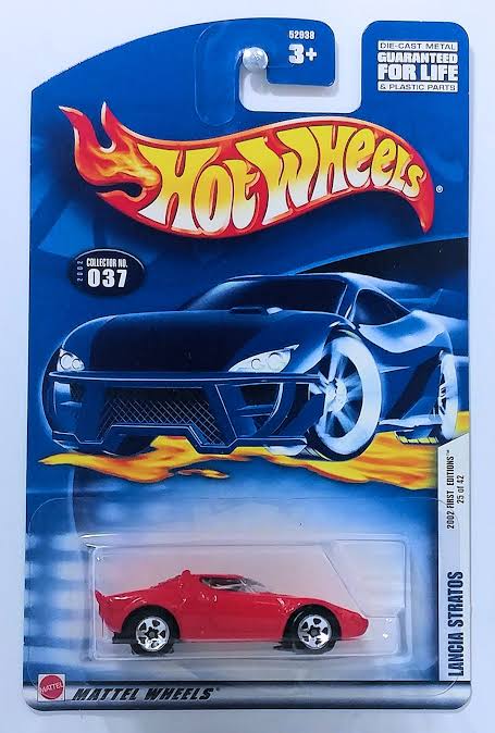 Hot Wheels 2002 - Collector # 037/240 - First Editions 25/42 - Lancia Stratos - Red - 5 Spokes - No Stripes - USA Card - 1:64 Diecast Car
