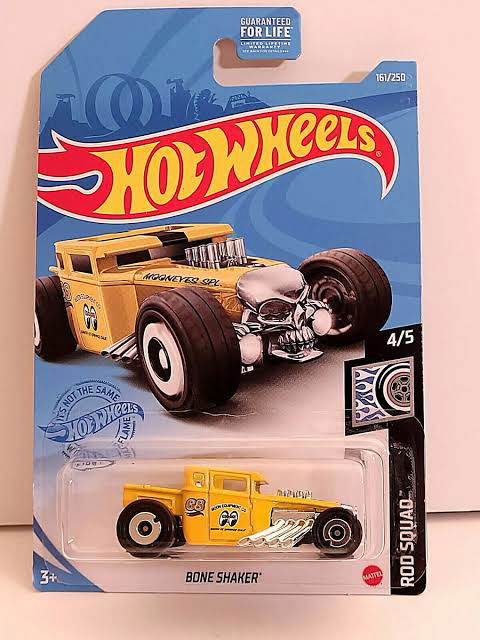 Hot wheels-Hot Wheels 2021 Yellow Bone Shaker Rod Squad Mooneyes Spl. 161/250 NIP VGC - Indian Diecast Hub