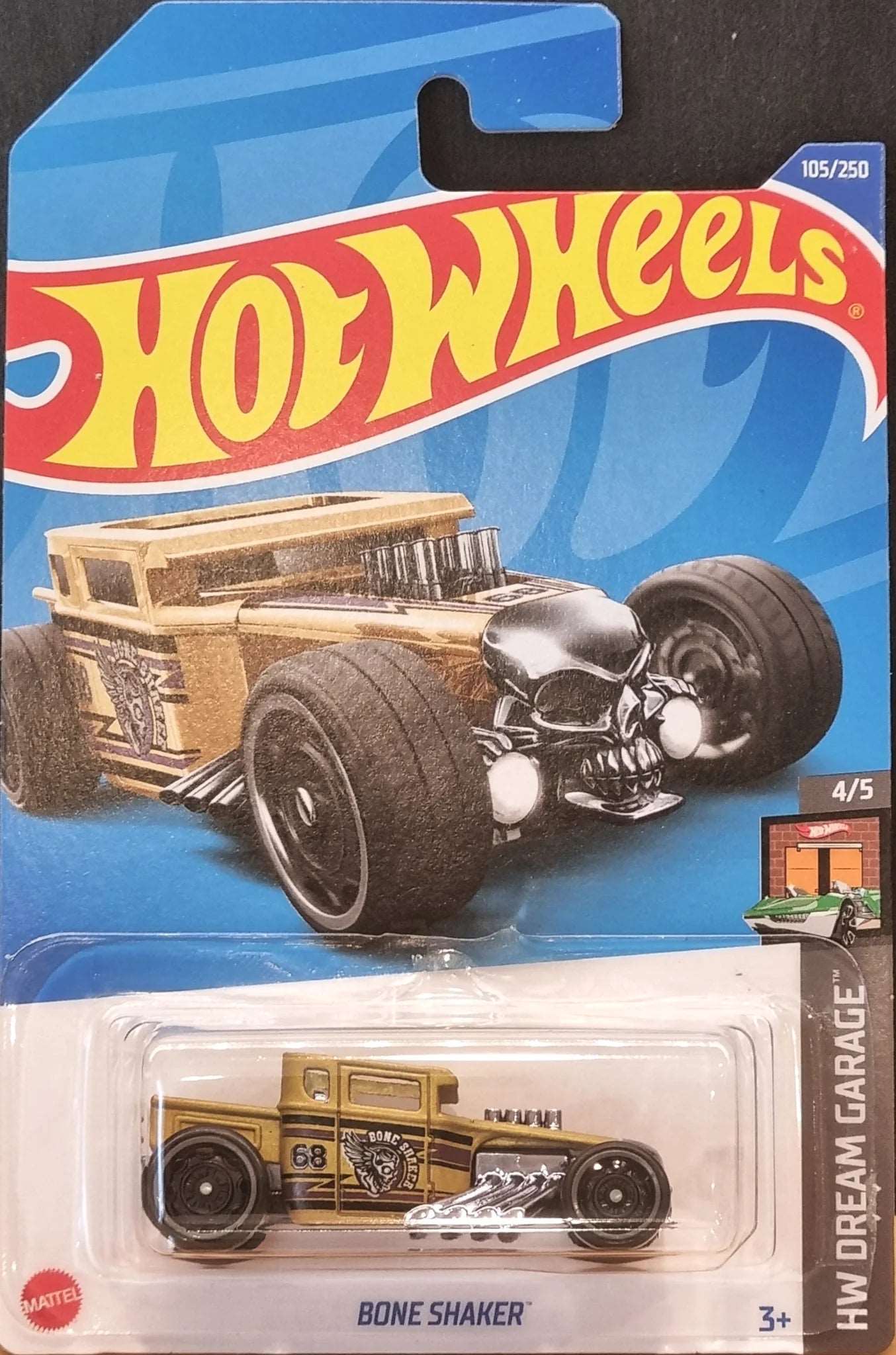 Hot wheels-Hot Wheels 2022 Bone Shaker Matte Gold #105 HW Dream Garage 4/5 New Long Card - Indian Diecast Hub