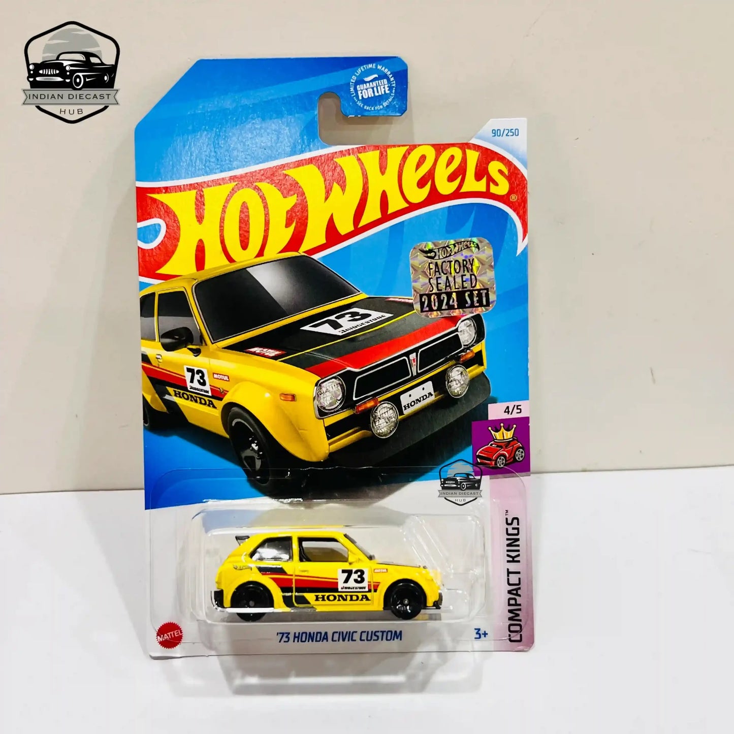 HotWheels 73 Honda Civic Custom 2024 Factory Sealed Card Imported 1-64 Scale Yellow