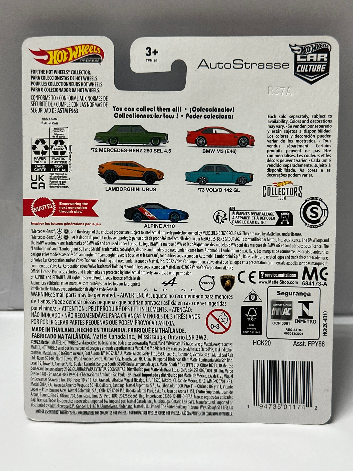 HOT WHEELS PREMIUM AUTO STRASSE '73 VOLVO 142 GL 0/5 WITH PROTECTOR (CHASE CAR)