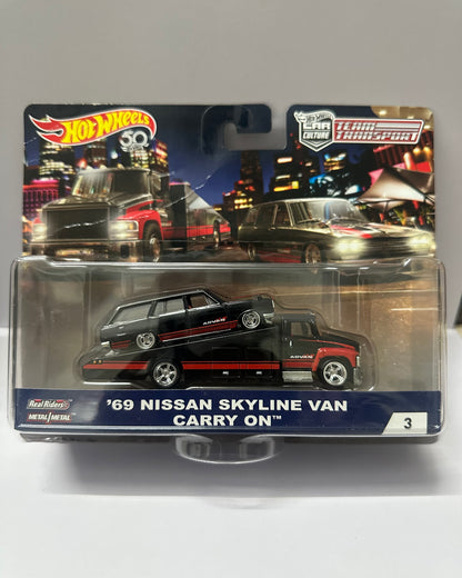 Hot Wheels Premium Car Culture Team Transport - ‘69 Nissan Skyline Van Carry On - 1:64 Diecast Car