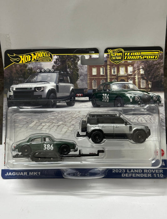 HOT WHEELS PREMIUM TEAM TRANSPORT 2023 LAND ROVER DEFENDER 110 & JAGUAR MK1
