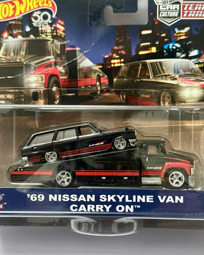 Hot Wheels Premium Car Culture Team Transport - ‘69 Nissan Skyline Van Carry On - 1:64 Diecast Car