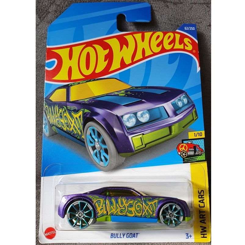 Hot wheels-2022 Hot Wheels #62 HW Art Cars 1/10 BULLY GOAT Purple w/Gray Wheels Blue Straps - Indian Diecast Hub