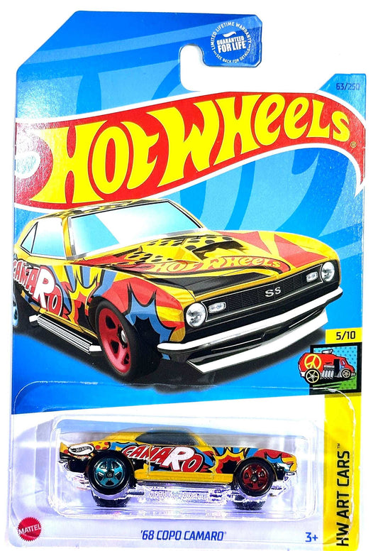 Hot wheels-Hot Wheels - COPO Camaro - '68 - Yellow - HW Art Cars 5/10-2023 - Indian Diecast Hub
