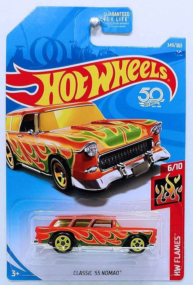 Hot wheels-Hot Wheels 2019 Basic Mainline HW Flames - Classic '55 Nomad (Orange) - Indian Diecast Hub