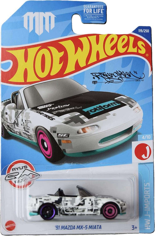 Hot wheels-Hot Wheels '91 Mazda MX-5 Miata J-Imports 410 Die-Cast 1:64 Scale White - Indian Diecast Hub