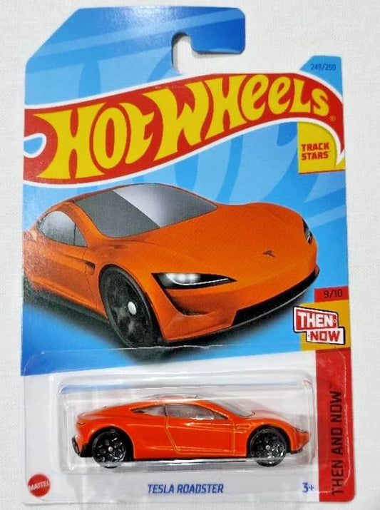 Hot wheels-Hot Wheels Tesla Roadster Then and Now Ages 3 and Up (Orange) - Indian Diecast Hub