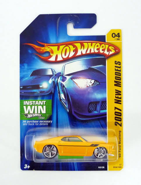 Hot wheels-IMPORTED Hotwheels 69 Ford Mustang 004/180 New Models 4 of 36 Yellow Die Cast Car 2007 - Indian Diecast Hub