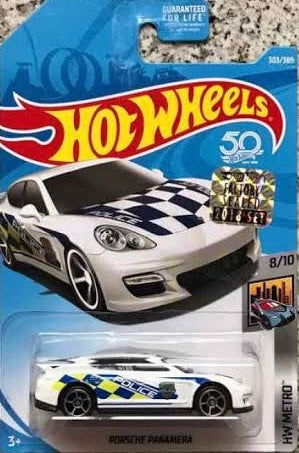 Hot wheels-IMPORTED Hotwheels Porsche Panamera (FJW87) White Police Factory Sealed - Indian Diecast Hub