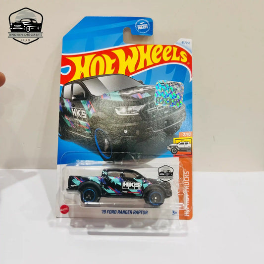 HotWheels 19 Ford Ranger Raptor  2024 Factory Sealed Card  Imported  1-64 Scale  Black (Blue Wheels)