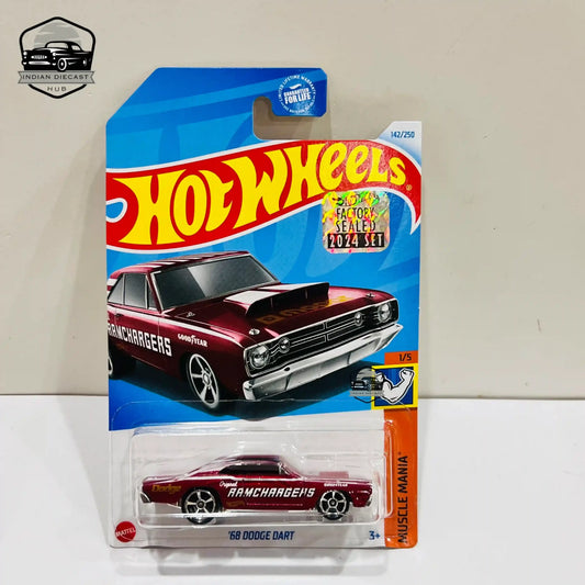 HotWheels 68 Dodge Dart  2024 Factory Sealed Card  Imported  1-64 Scale  Maroon