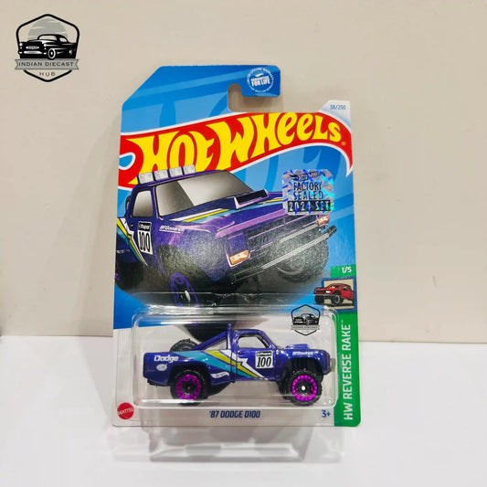 HotWheels 87 Dodge D100  2024 Factory Sealed Card  Imported  1-64 Scale  Blue