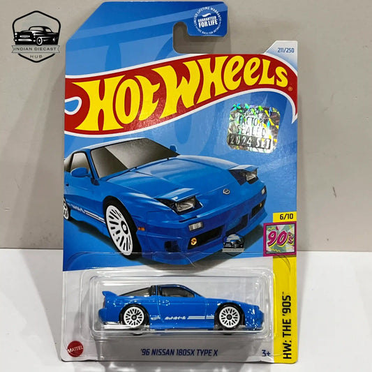 Hot Wheels ’96 Nissan 180SX Type X – 2024 Factory Sealed Card – Imported – 1-64 Scale – Blue