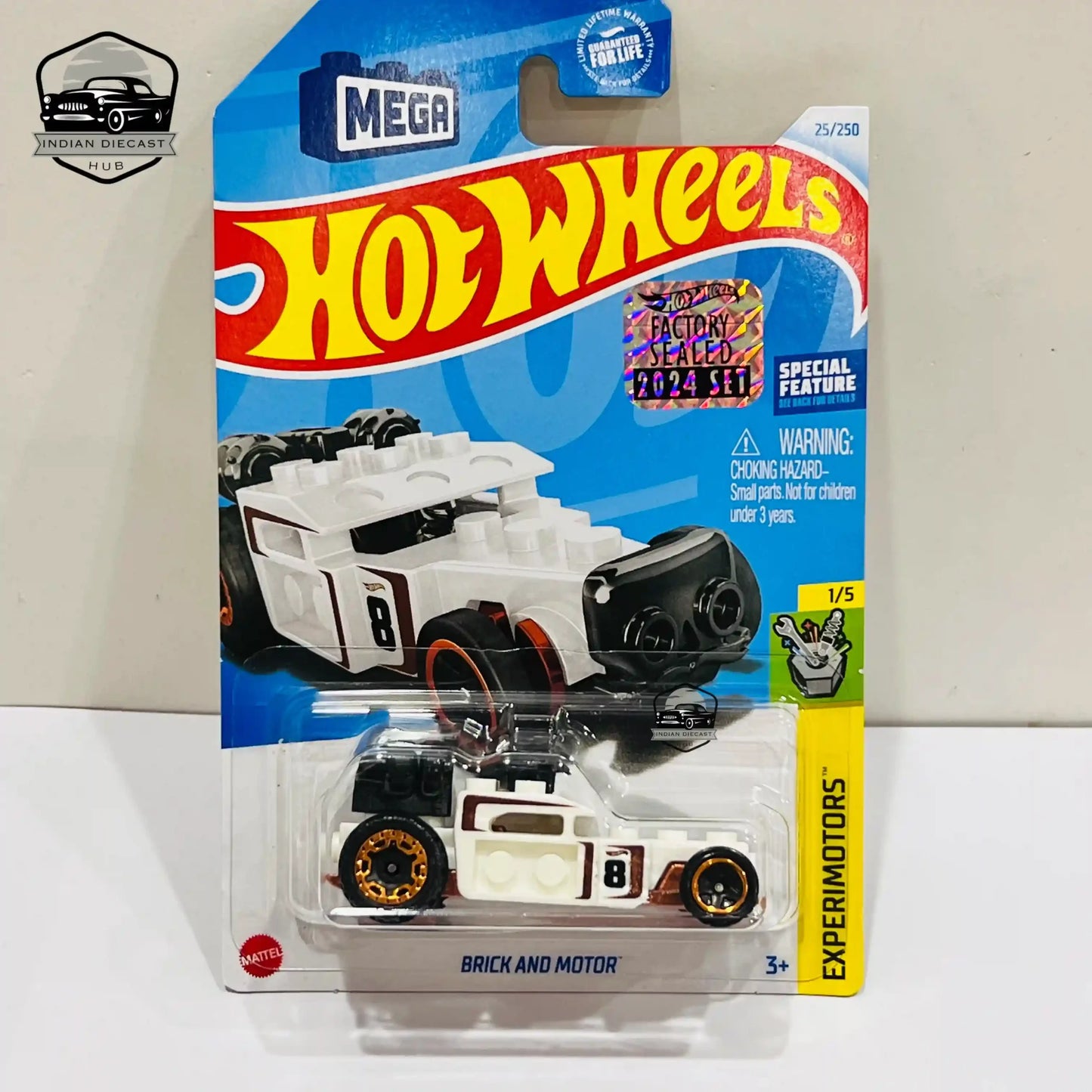 Hot Wheels Brick and Motor – 2024 Factory Sealed Card – Imported – 1-64 Scale – White