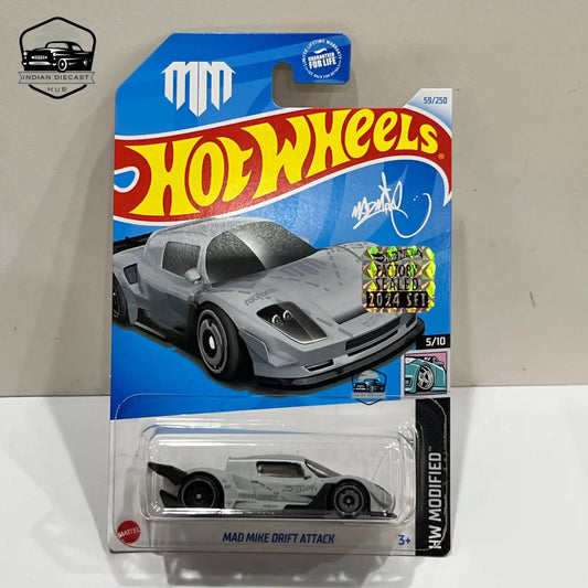 Hot Wheels Mad Mike Drift Attack – 2024 Factory Sealed Card – Imported – 1-64 Scale – Grey