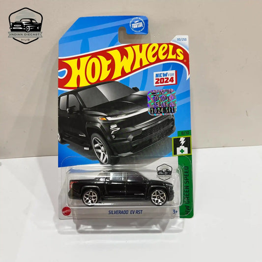 Hot Wheels Silverado EV RST (New Model) – 2024 Factory Sealed Card – Imported – 1-64 Scale – Black