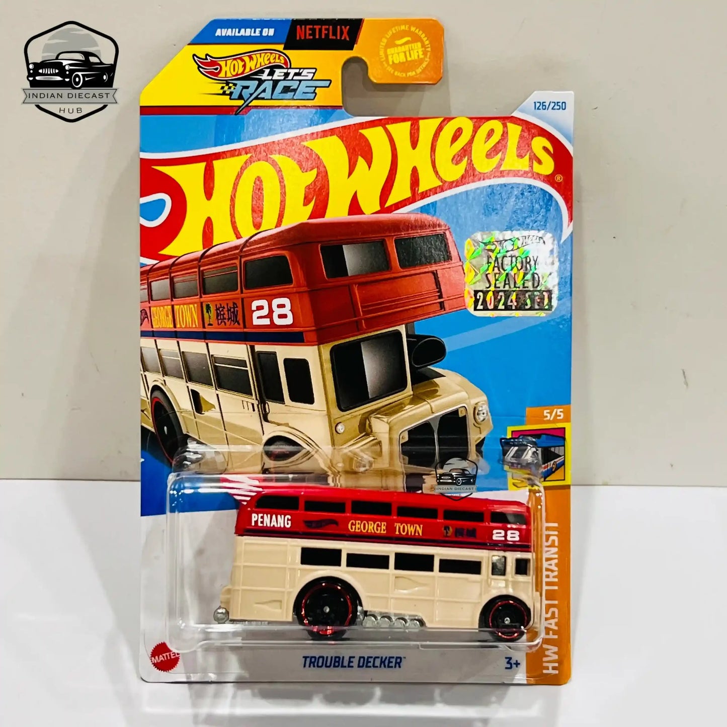 Hot Wheels Trouble Decker – 2024 Factory Sealed Card – Imported – 1-64 Scale – 9