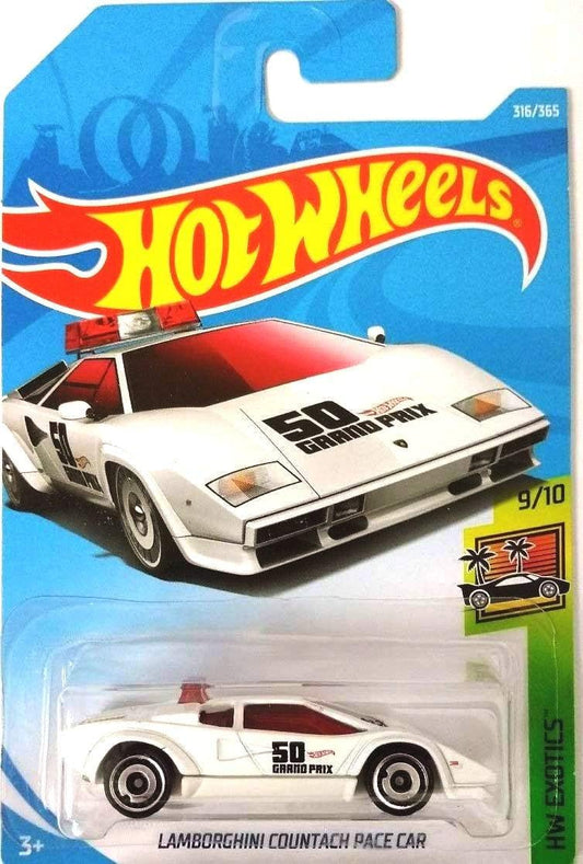 Hot Wheels 2018 HW Exotics Lamborghini Countach Pace Car 316/365, White - 1:64 Diecast Car