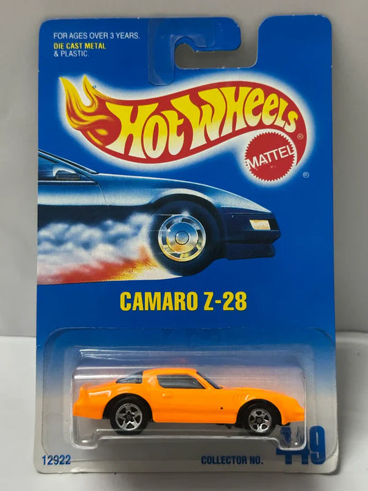 Hot Wheels Camaro Z-28 (Orange) - Collector #449 - 3-Spoke - Blue/White Card